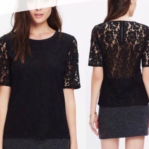 Madewell Black Lace Short Sleeve Top, Small - Picture 2 of 8